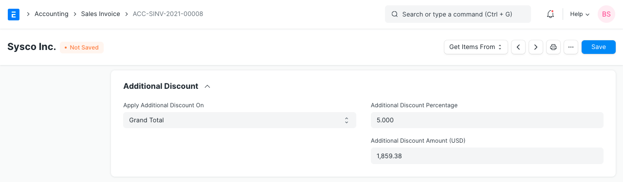 Additional Discount in Sales Invoice