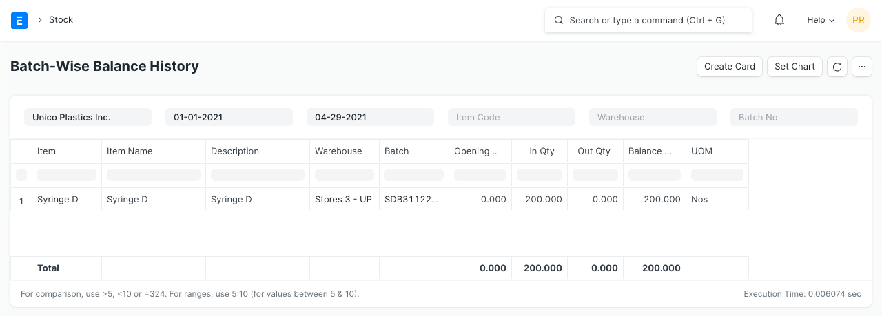 Batchwise Stock Balance