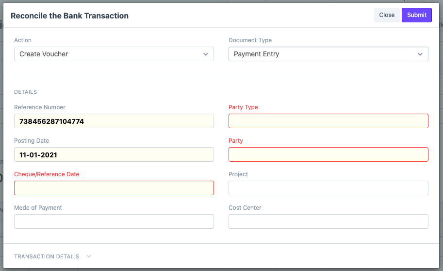 Reconcile bank transactions