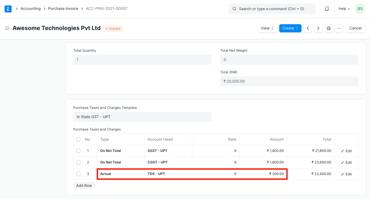 Lower TDS in Purchase Invoice