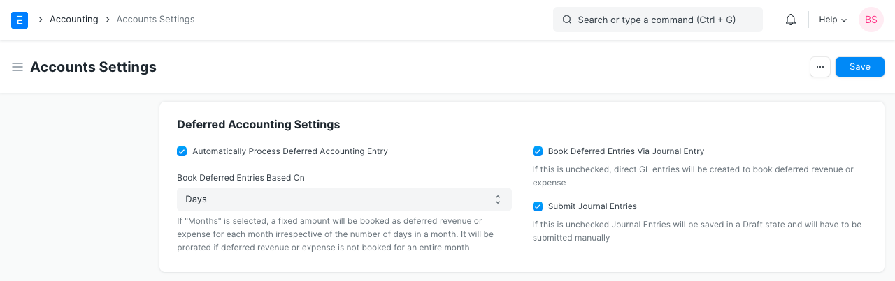 Deferred Accounting Settings