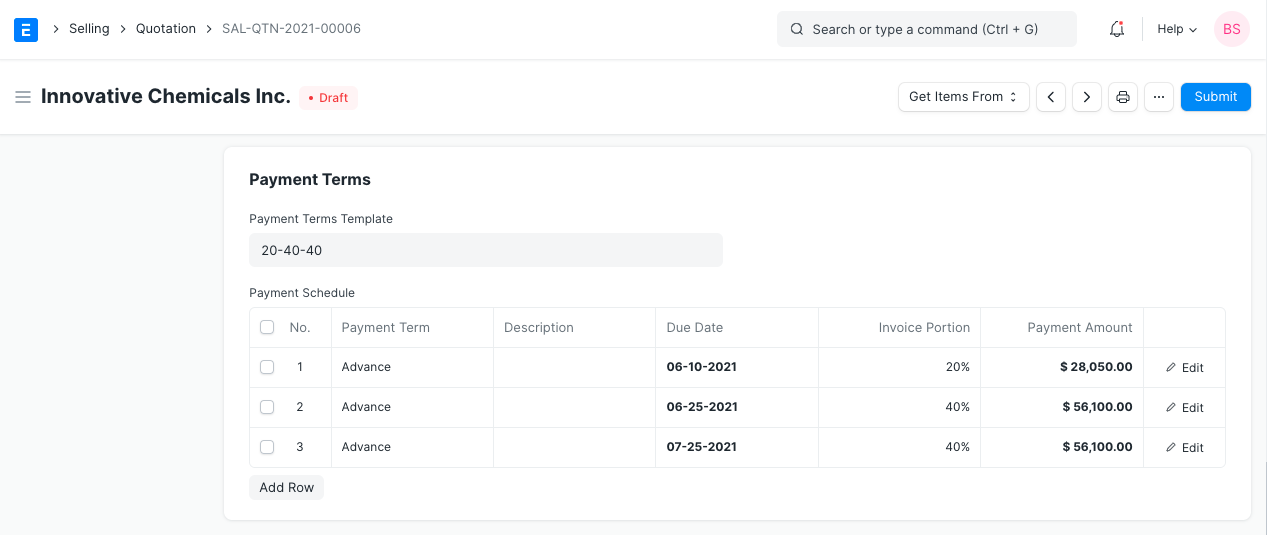 Payment Terms in Quotation