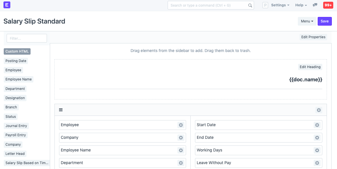 Print Format builder screen