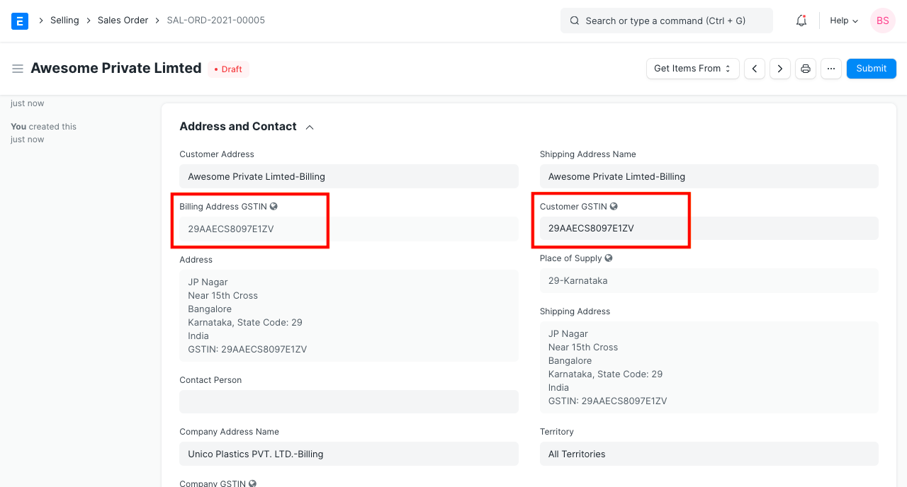 GST Details in Sales Order