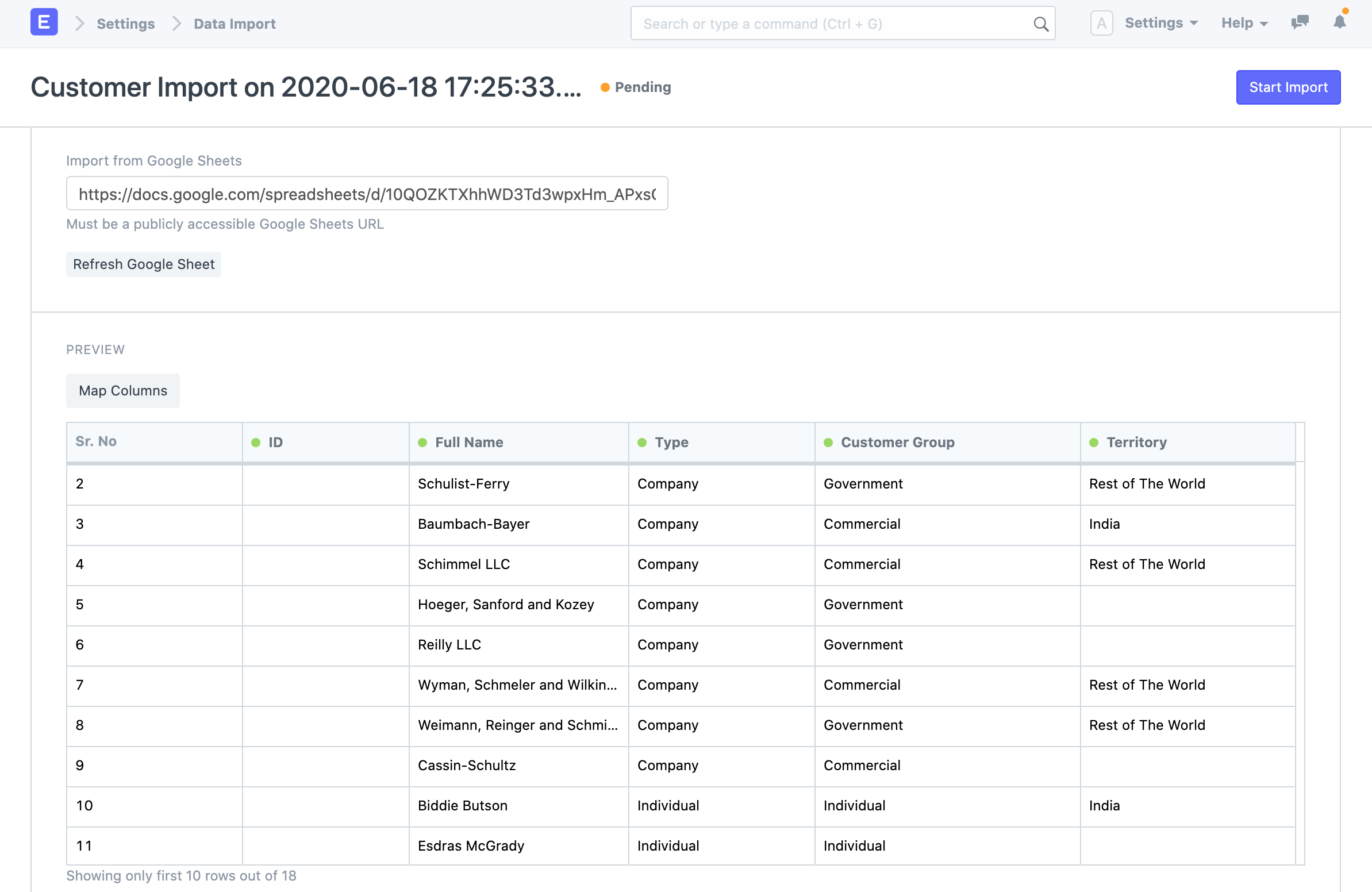 Import via Google Sheets