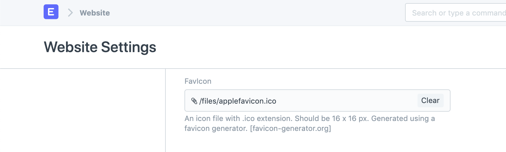 Website Settings - Favicon