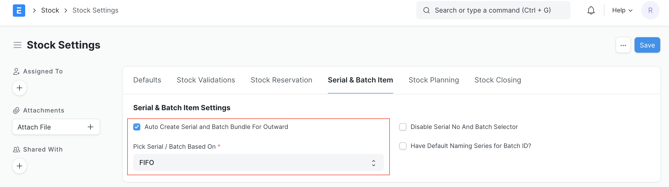 Auto Serial Batch Bundle Outward Configure