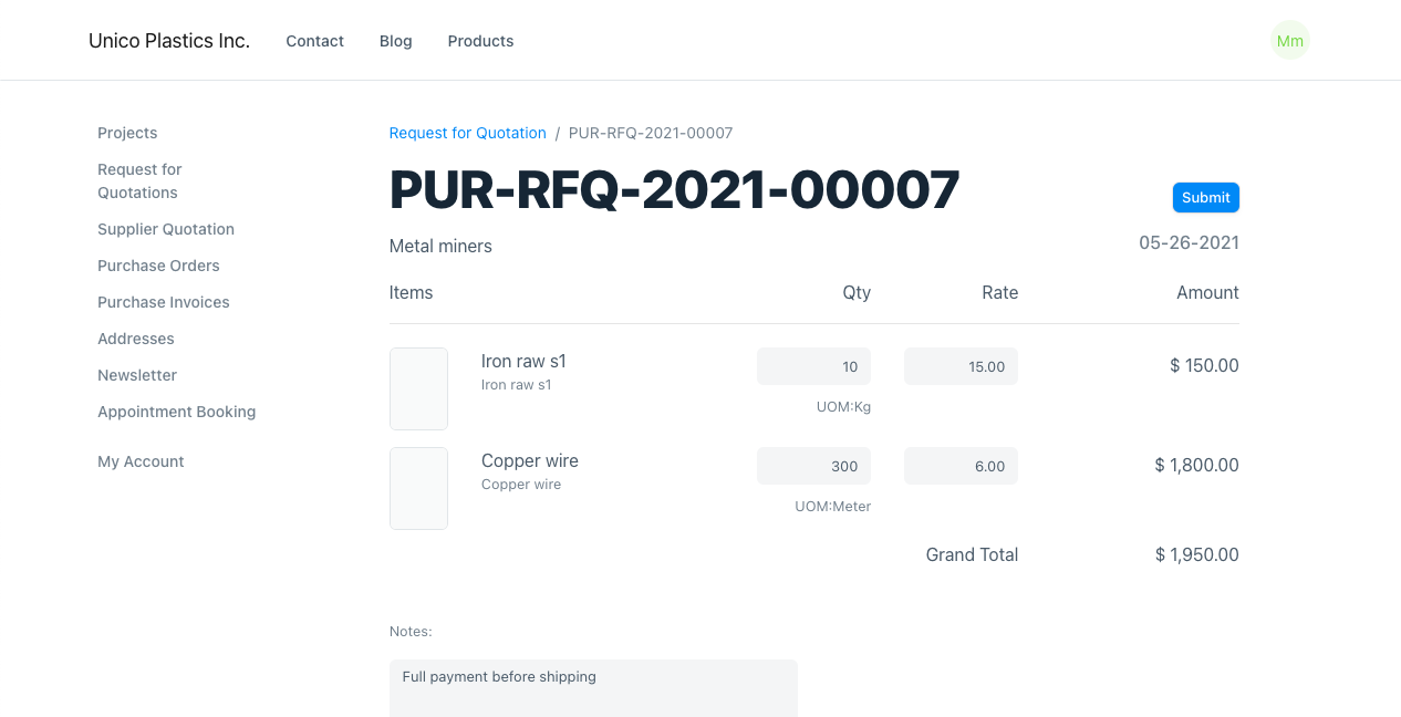 Supplier Quotation Screen