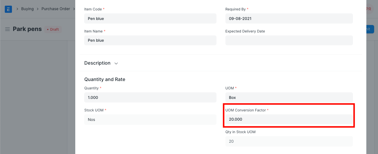 Item Conversion Factor