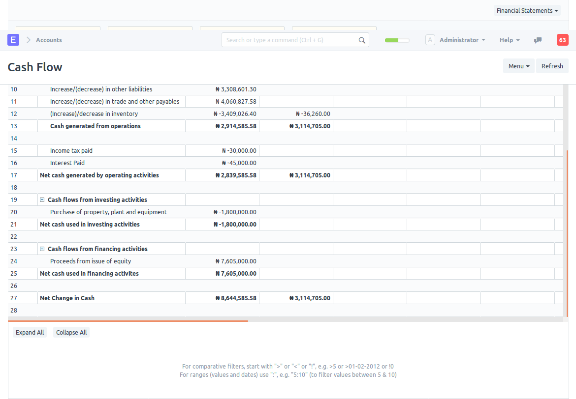 Custom Cash Flow Report