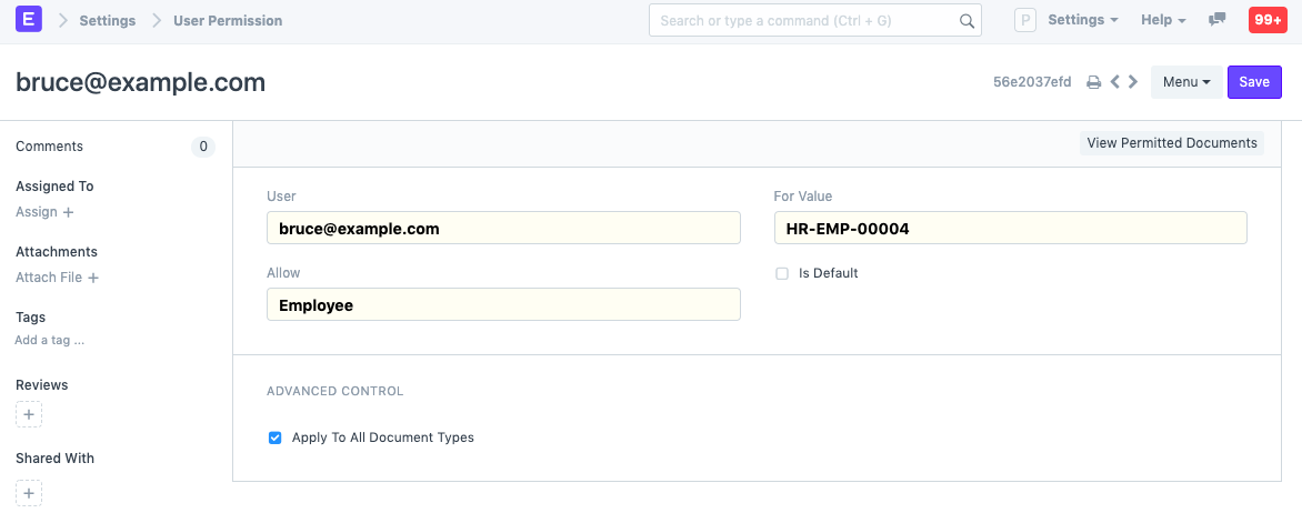 Limiting access to Leave Applications for a user with Employee Role via User Permissions Manager