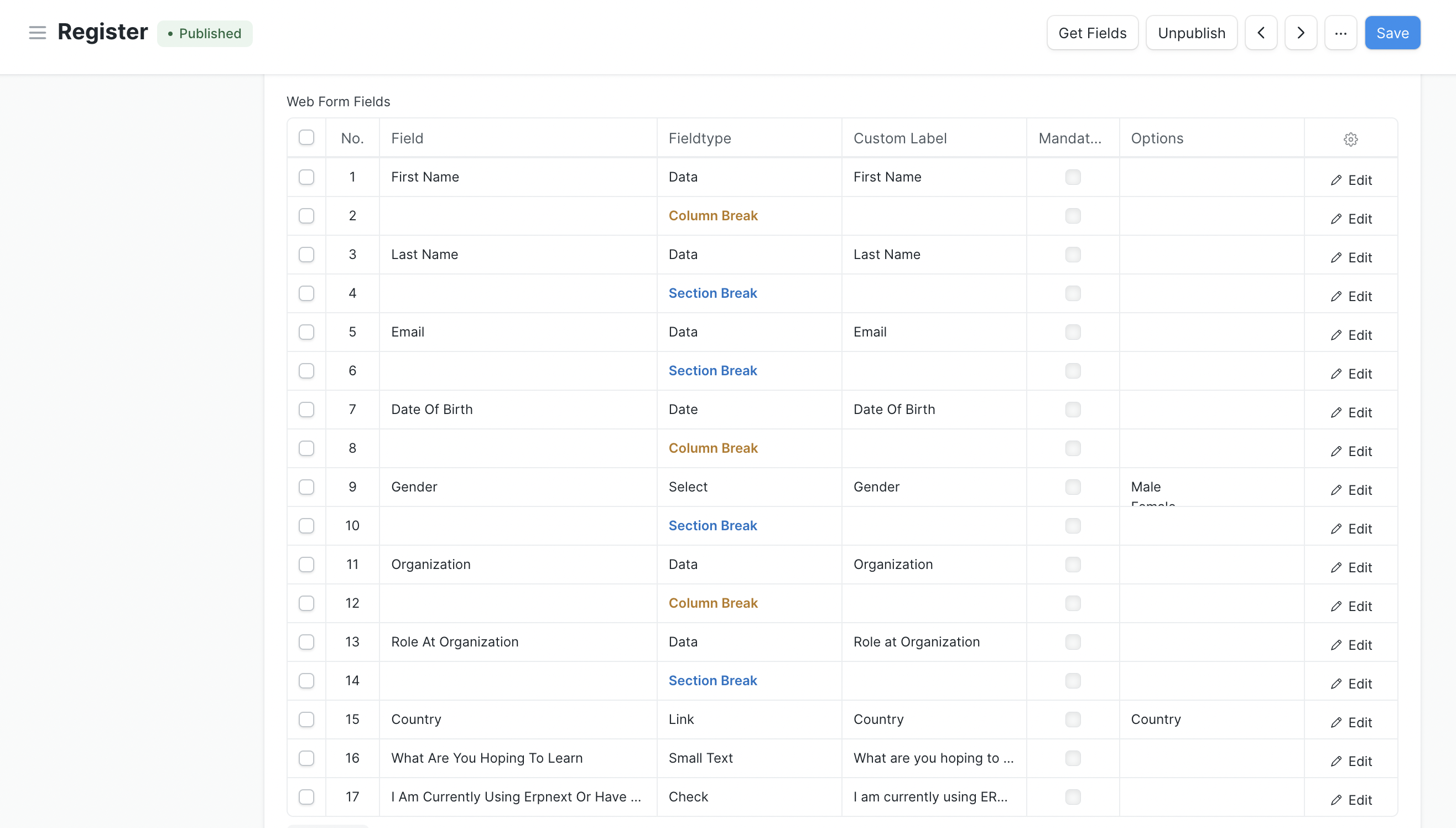 Web Form Field Layout