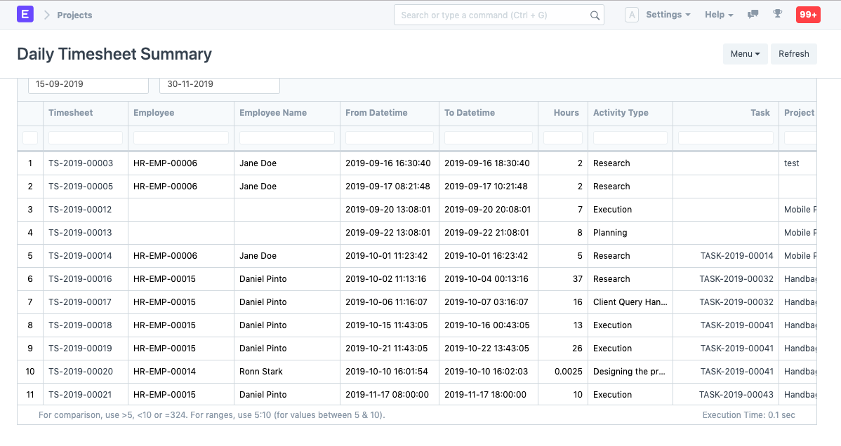 Project Billing Summary