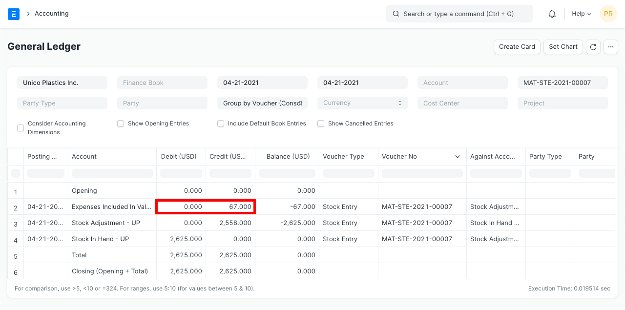 Additional Costs General Ledger