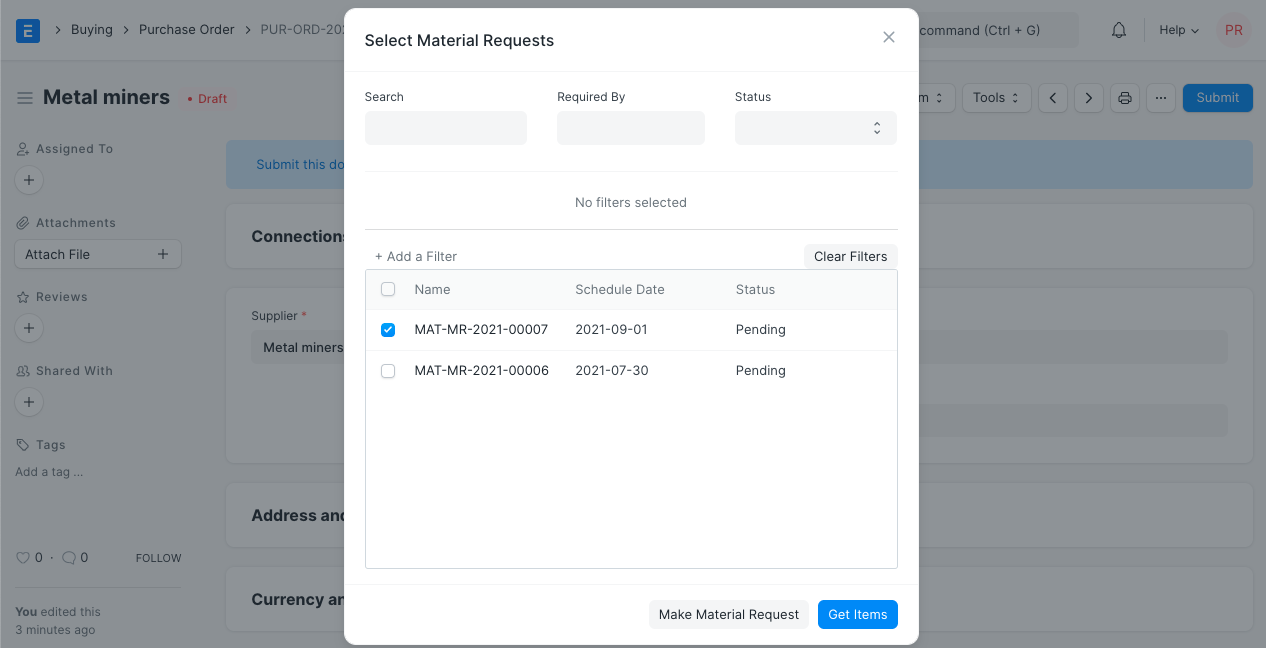 Get Items from Open Material Requests