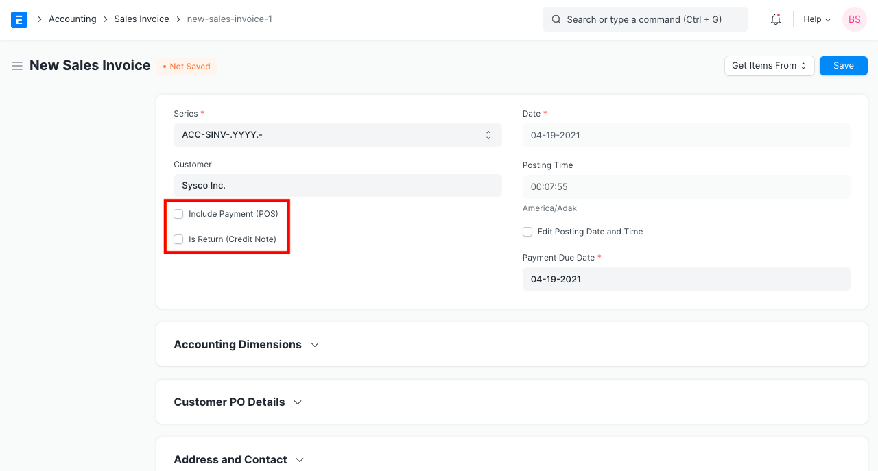 POS and Credit Note Options