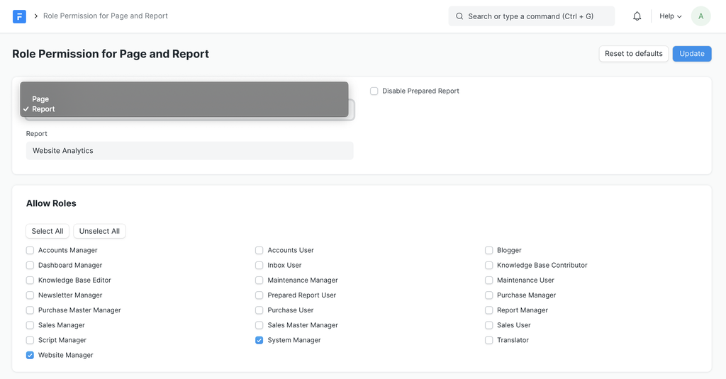 Role Permission for Page and Report