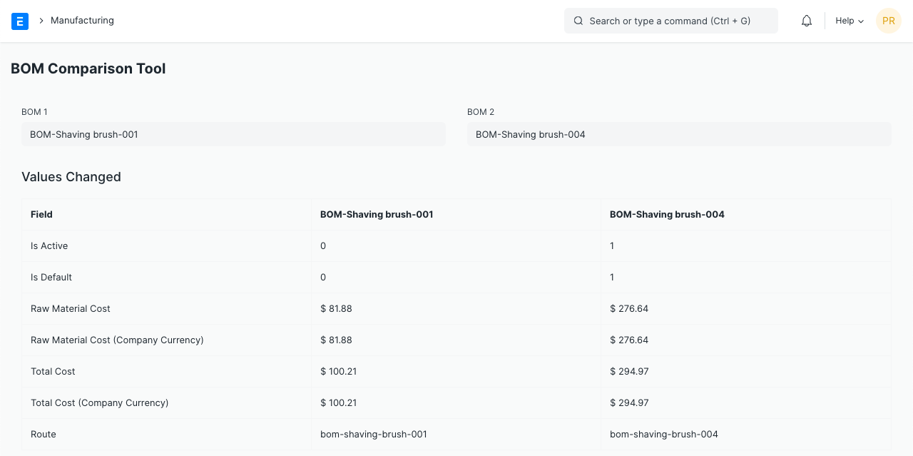 BOM Comparison Tool