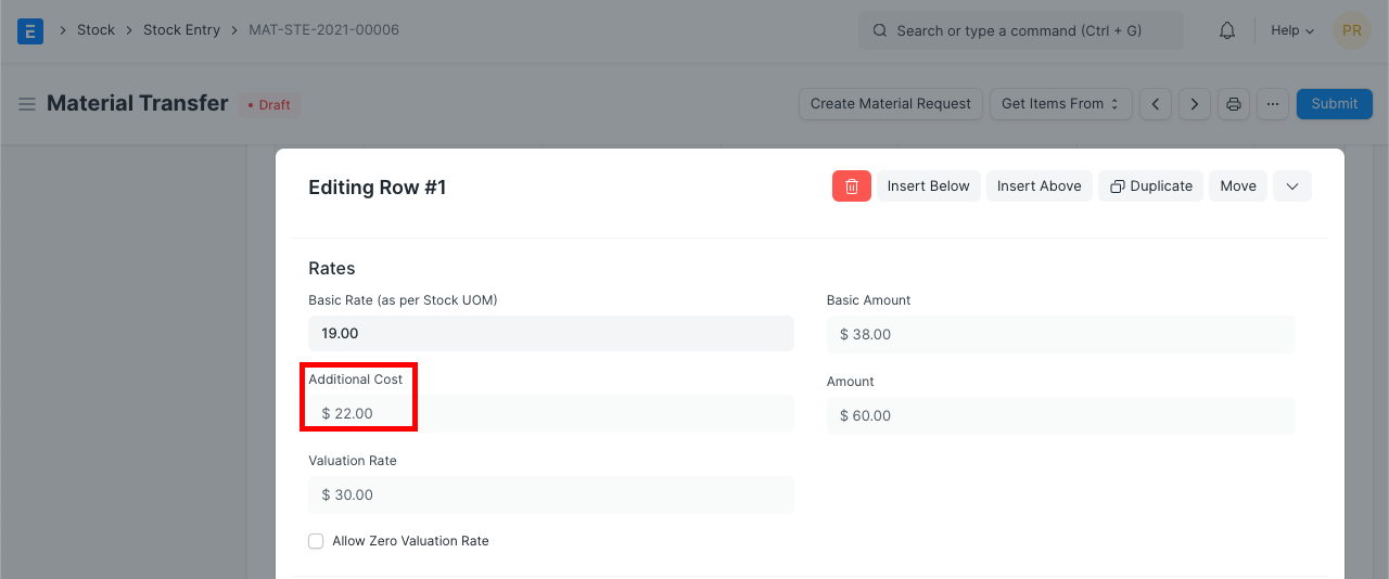 Stock Entry Item Valuation Rate