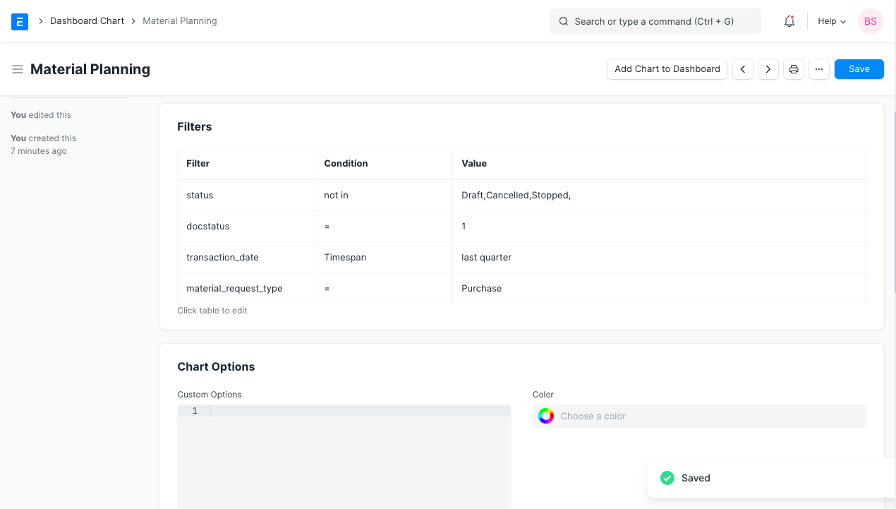 Dashboard Chart Filter